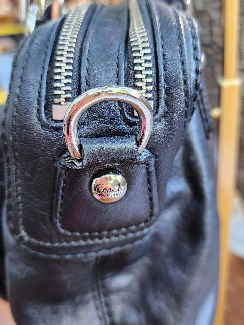 COACH Kristin Black Leather Satchel Handbag Y2K Archival Silver Clasp